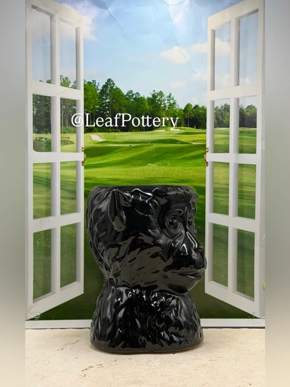 Black Ceramic Monkey Planter Pot with Drainage, Unique Monkey Head Vase